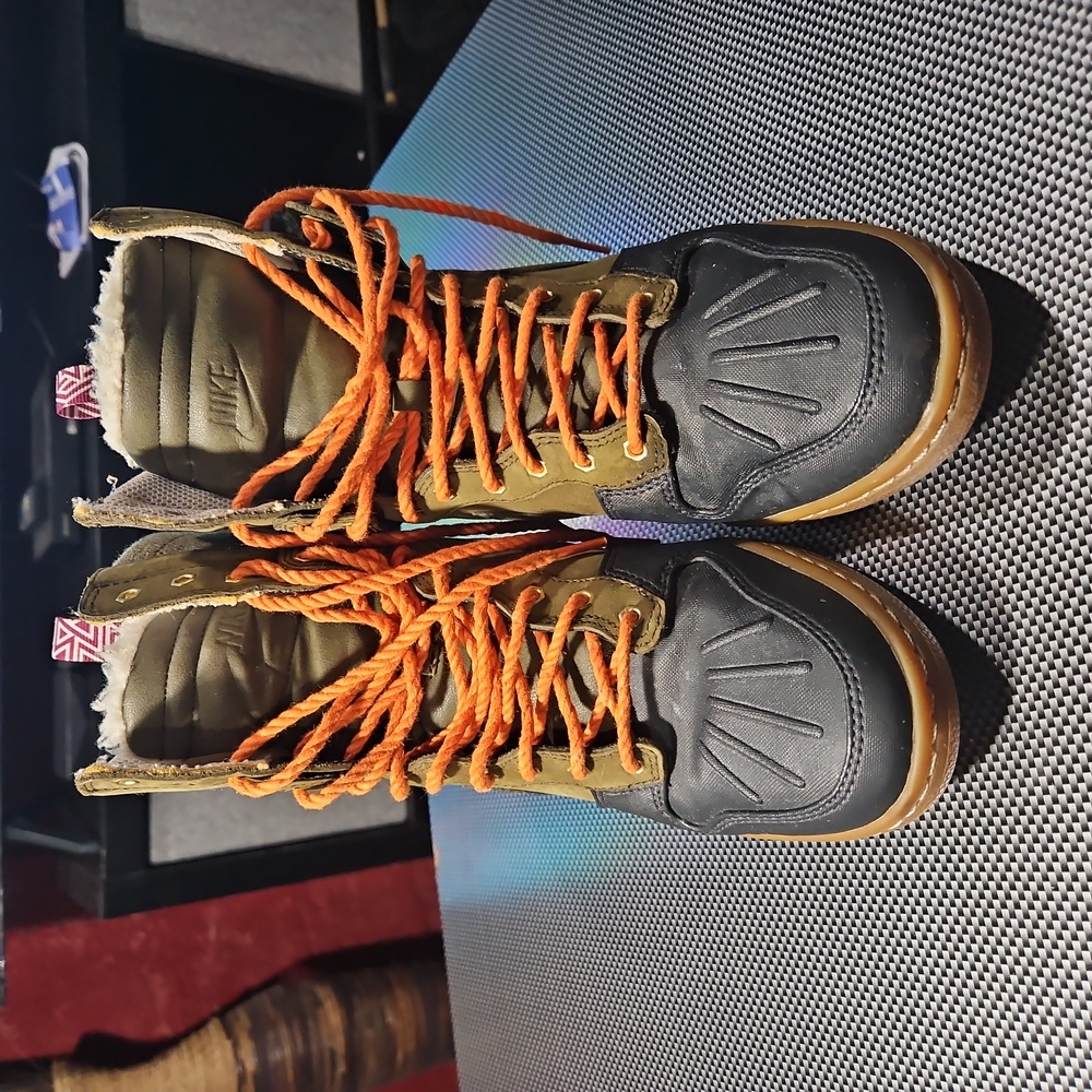 Nike Olive and Orange Wedge Sneakers